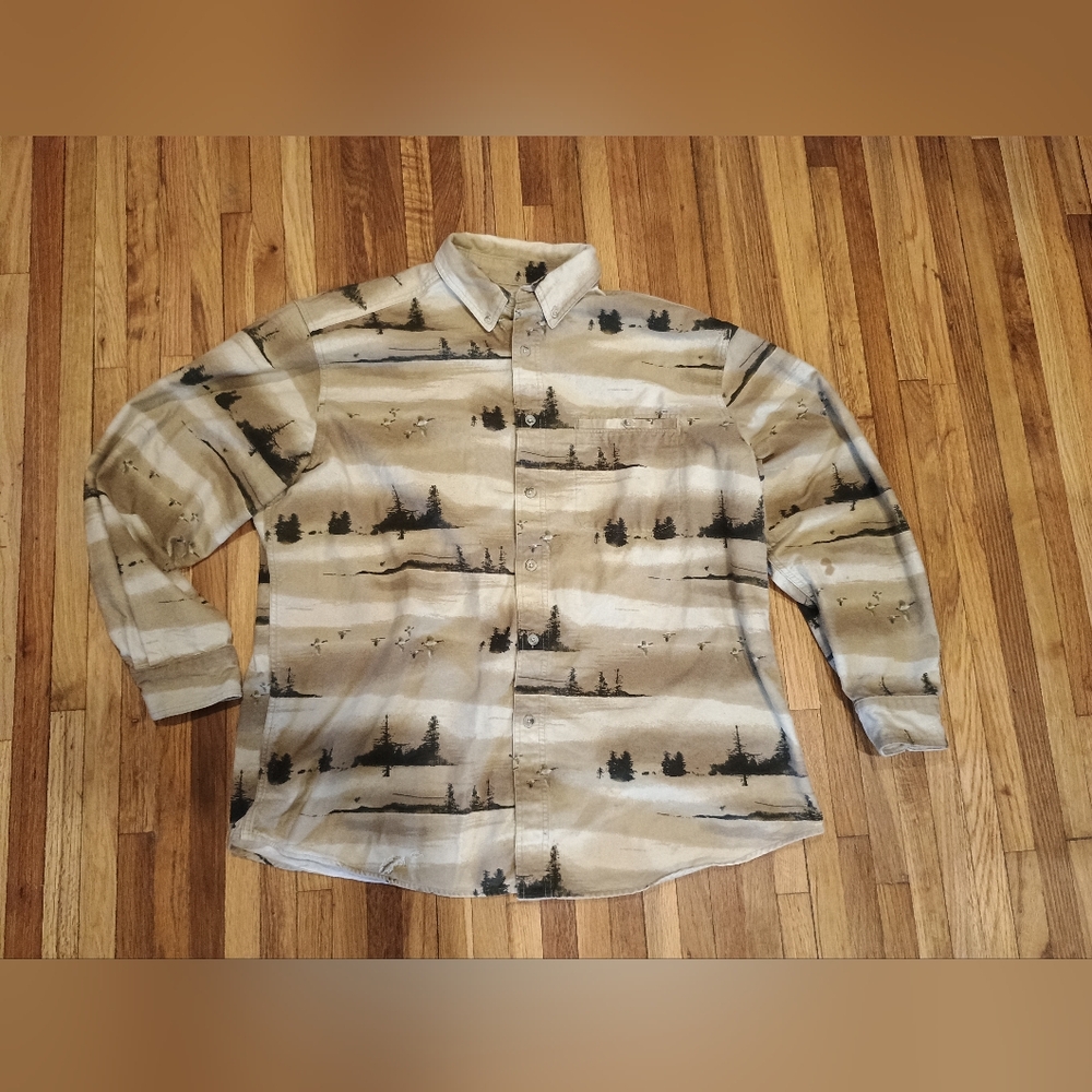 Woolrich Geese Chamois Flannel Button Down Shirt Men’s Sz XL Trees Goose